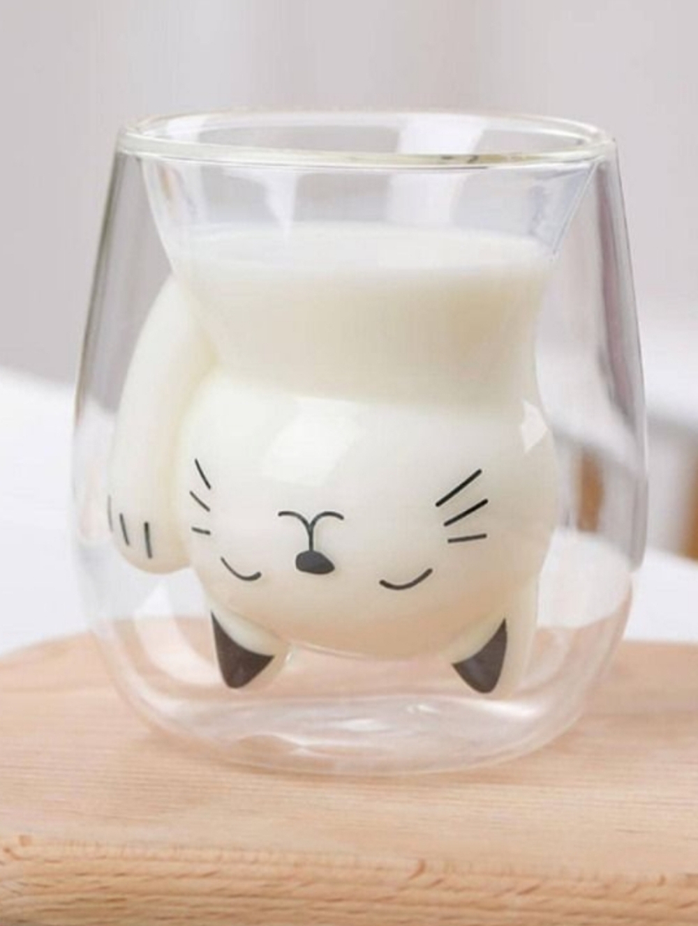 Clear Double-Wall Glass Bowl with Black Cat Face - Clear/Black